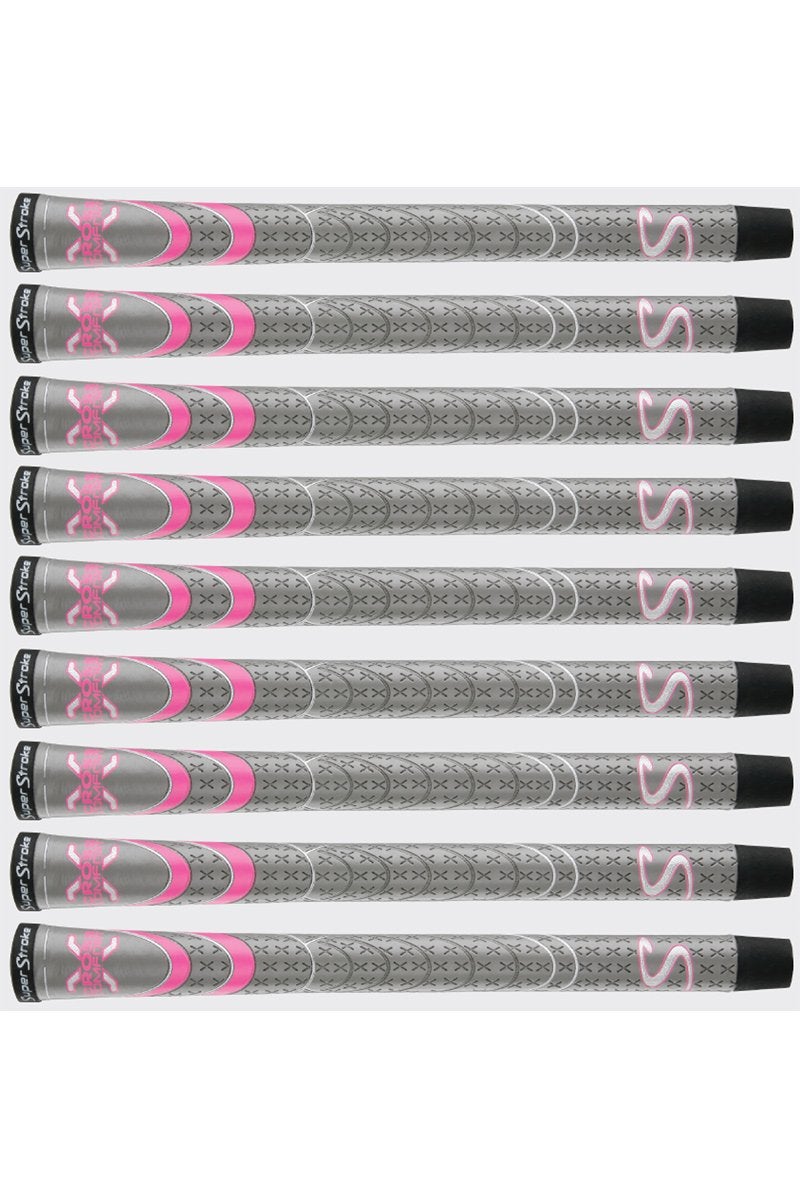 SuperStroke Cross Comfort Golf Club Grip, Gray/Pink (Undersize) | Soft & Tacky Polyurethane That Boosts Traction | X-Style Surface & Non-Slip | Swing Faster & Square The Clubface More Naturally (RSS198)